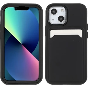 iPhone 13 Için Kauçuk Yüzeyli Kartlıklı Çizilmez Pc + Tpu Telefon Kılıfı - Siyah  (Yurt Dışından)