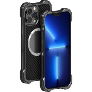 iPhone 12 Pro Max Için Rj-51 Karbon Fiber Pc + Alüminyum Alaşım Kablosuz Şarj Destekli Telefon Kılıfı - Siyah  (Yurt Dışından)