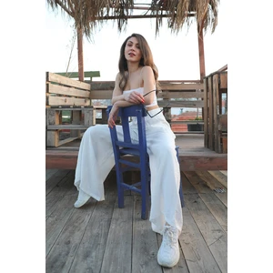 Vpr Moda Geniş Kemerli Bol Paça Düz Keten Kadın Pantolon