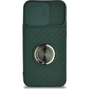 Caseart Apple iPhone 12 Mini Kapak Kamera Korumalı Yüzüklü Pastel Silikon Kılıf - Koyu Yeşil