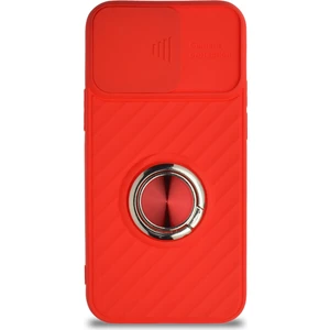 Caseart Apple iPhone 12 Mini Kapak Kamera Korumalı Yüzüklü Pastel Silikon Kılıf - Kırmızı