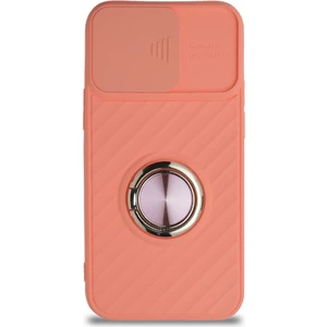 Caseart Apple iPhone 12 Mini Kapak Kamera Korumalı Yüzüklü Pastel Silikon Kılıf - Pudra