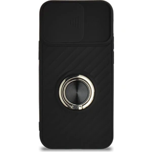 Caseart Apple iPhone 12 Mini Kapak Kamera Korumalı Yüzüklü Pastel Silikon Kılıf - Siyah