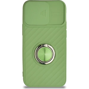 Caseart Apple iPhone 12 Mini Kapak Kamera Korumalı Yüzüklü Pastel Silikon Kılıf - Açık Yeşil