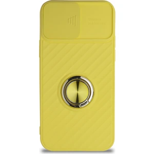 Caseart Apple iPhone 12 Kapak Kamera Korumalı Yüzüklü Pastel Silikon Kılıf - Sarı