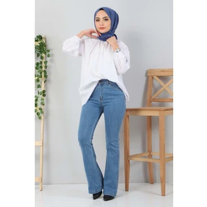 Moda Mihram Ispanyol Paça Kot Pantolon Açık Mavi