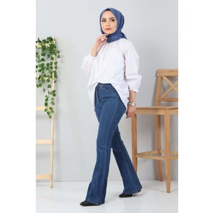 Moda Mihram Ispanyol Paça Kot Pantolon Koyu Mavi