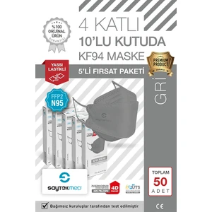 Saytekmed N95/FFP2 Kore Tipi 4 Katlı Gri Maske, Tekli Poşet, Uv Steril (5 Kutu/ 50 Adet)