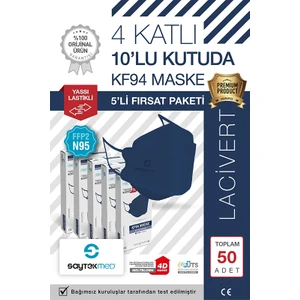 Saytekmed N95/FFP2 Kore Tipi 4 Katlı Lacivert Maske, Tekli Poşet, Uv Steril (5 Kutu/ 50 Adet)