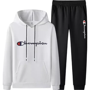 Amor Man Büyük Beden Kapüşonlu Champıon Göğüs Baskılı %100 Pamuk Oversize Yeni Stil Dış Mekan Erkek Eşofman Takımı