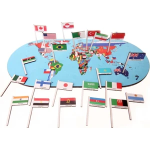 Wooden Toys Ahşap Dünya Haritası Bayraklı