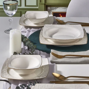 Güral Porselen Vivente 8 Parça 2 Kişilik Bone Yemek Takımı -  Gold