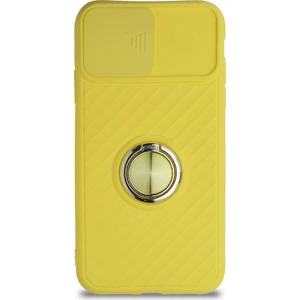 Guesche Apple iPhone 11 Kapak Kamera Korumalı Yüzüklü Pastel Silikon Kılıf - Sarı