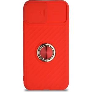 Guesche Apple iPhone 11 Kapak Kamera Korumalı Yüzüklü Pastel Silikon Kılıf - Kırmızı