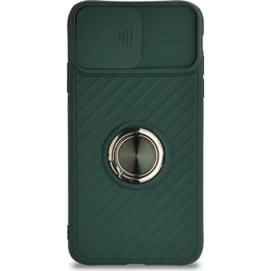 Guesche Apple iPhone 11 Kapak Kamera Korumalı Yüzüklü Pastel Silikon Kılıf - Koyu Yeşil