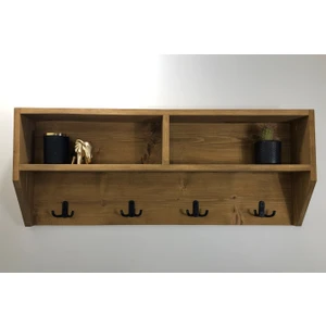 O&a Wood Doğal Ahşap Vestiyer, Dekoratif 4 Askılı Portmanto, Raflı 2 Bölmeli Vintage Elbise Askısı Açık Meşe