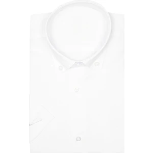 Erkek Beyaz Kısa Kollu Klasik Kesim Yaka Düğmeli Pamuk Saten Gömlek