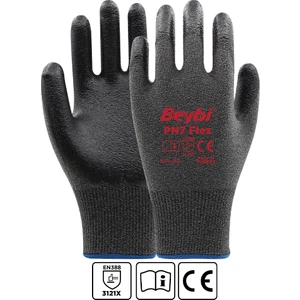 Pn7 Flex 10 Beden Nitril Kaplı Naylon Örme Eldiven 12li Paket Gri-Siyah EN388 (3121X)
