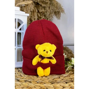 Şubu Tasarım Genç  Peluş Ayıcıklı Bere Açık Bordo SBT81