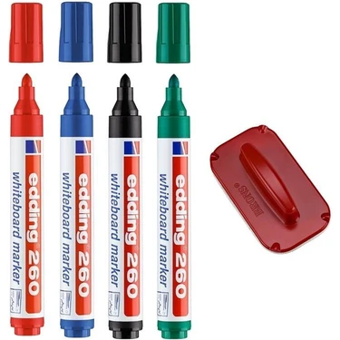 Edding 260 Silinebilir Yazı Tahtası Kalemi 4&#x27;lü + Tahta