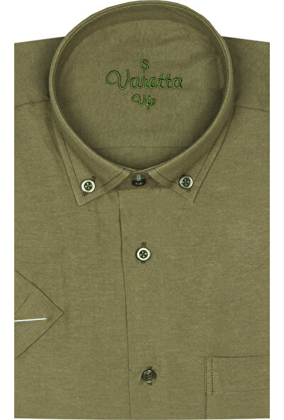 Varetta Erkek Yeşil Kısa Kol Klasik Kesim Yaka Düğmeli Pamuk Saten Gömlek