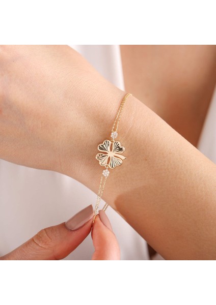 Altın Yonca Bileklik Kalp Form modelleri