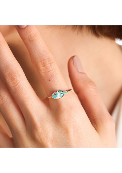 Altın Balık Yüzük 14K Kırmızı Göz