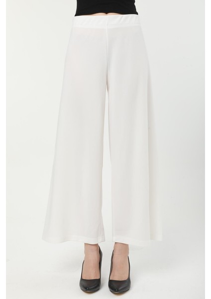 Büyük Beden 3645 Beyaz Pantolon Krep Bol Paça