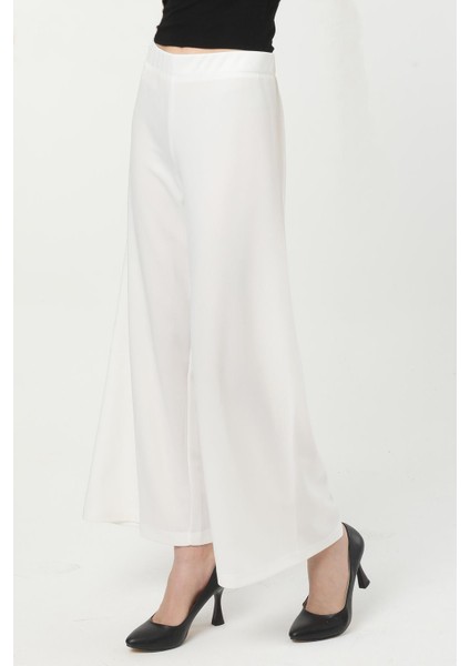Büyük Beden 3645 Beyaz Pantolon Krep Bol Paça modelleri