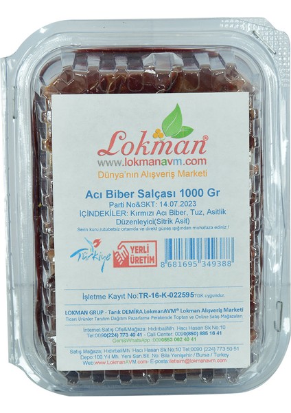 Lokmanavm Acı Biber Salçası 1000 gr Paketli Kutulu