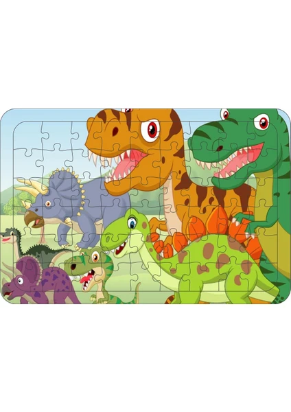 Güven Serigrafi Dinozor 2  54 Parça Ahşap Çerçeveli Puzzle Yapboz