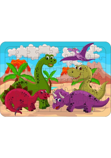 Güven Serigrafi Dinozor 3  54 Parça Ahşap Çerçeveli Puzzle Yapboz