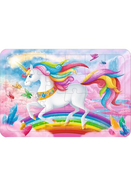 Güven Serigrafi Unicorn 7  24 Parça Ahşap Çerçeveli Puzzle Yapboz