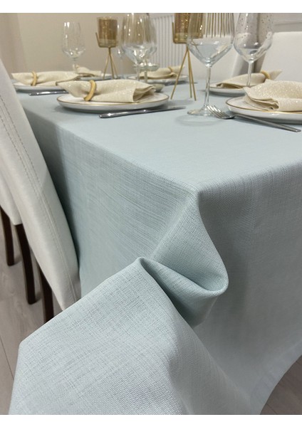 Keten Görünümlü Simsiz Begonvil Masa Örtüsü Açık Mint 13 Parça