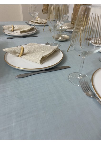 Keten Görünümlü Simsiz Begonvil Masa Örtüsü Açık Mint 13 Parça modelleri