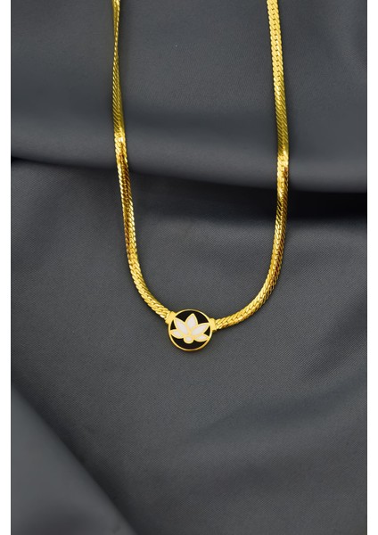 925 Ayar Gümüş Gold Kaplama Mineli Lotus Çiçeği Kolye
