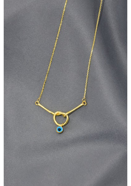 925 Ayar Gümüş Gold Kaplama Cam Göz Düğüm Kolye