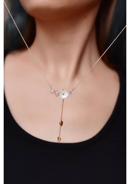 925 Ayar Gümüş Rose Kaplama Kardelen Çiçeği Kolye