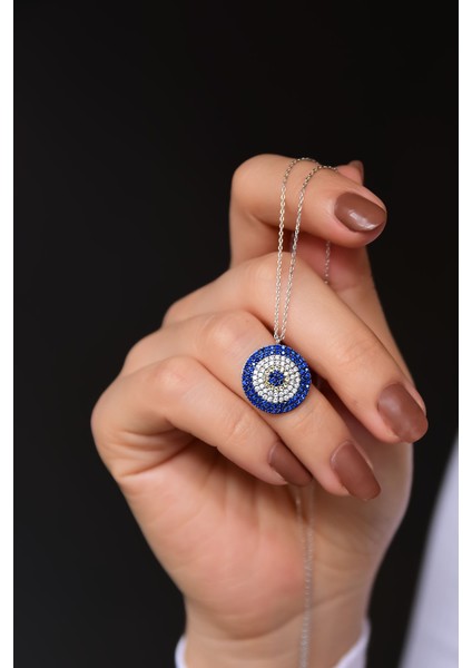 925 Ayar Gümüş Rodyum Kaplama Nazar Kolye