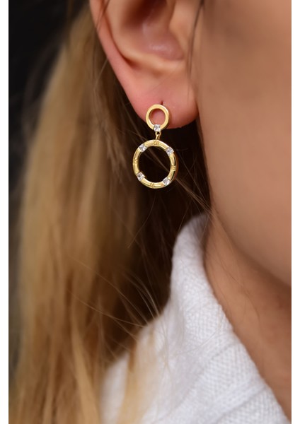 925 Ayar Gümüş Gold Kaplama Çivili Roma Rakamlı Halka Küpe