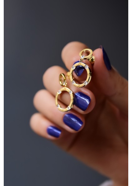 925 Ayar Gümüş Gold Kaplama Çivili Roma Rakamlı Halka Küpe fiyatları