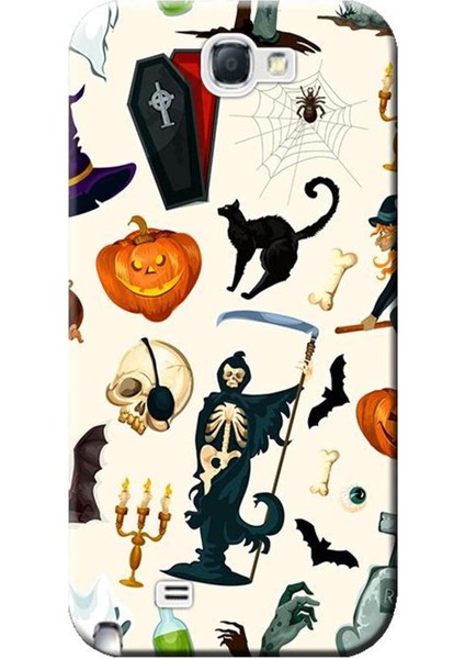 Samsung Galaxy Note 2 Kılıf GT-N7100 Desen Baskılı Silikon Kapak Halloween Cat STK:286