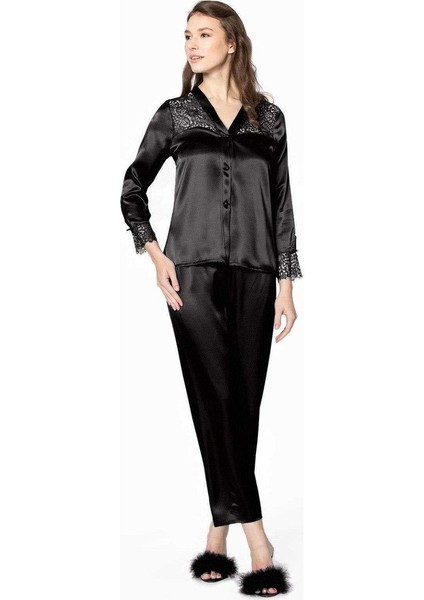 6'lı Kaplı Midi Gecelik Sabahlık Set 6625 Siyah modelleri