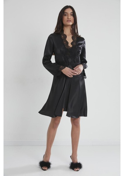 6'lı Midi Gecelik Sabahlık Set 6335 Siyah