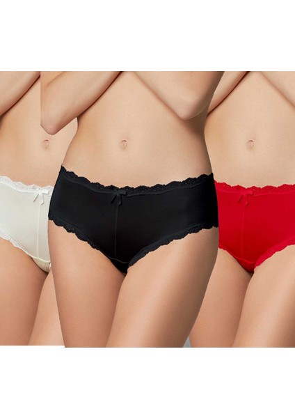 Doreanse Kadın Polyamid 3'lü Dantelli Çiçek Desenli Fiyonk Slip Külot 7157 K-Ek-Si