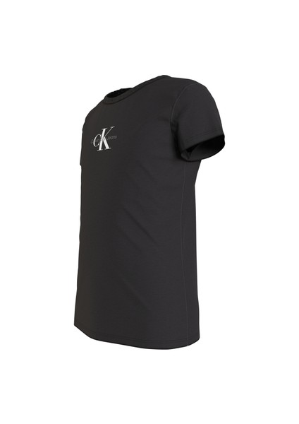 IG0IG01470-MICRO Monogram Top Bisiklet Yaka Normal Kalıp Düz Siyah Kız Çocuk T-Shirt