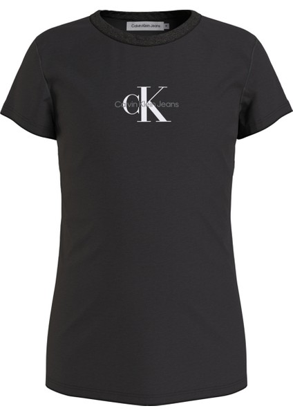Ig0Ig01470-Micro Monogram Top Bisiklet Yaka Normal Kalıp Düz Siyah Kız Çocuk T-Shirt