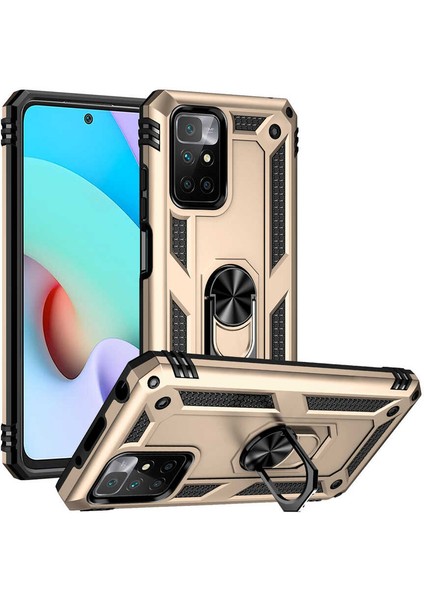 Xiaomi Redmi Note 11 4g Kılıf Vega Tank Standlı Yüzüklü Mıknatıslı Gold