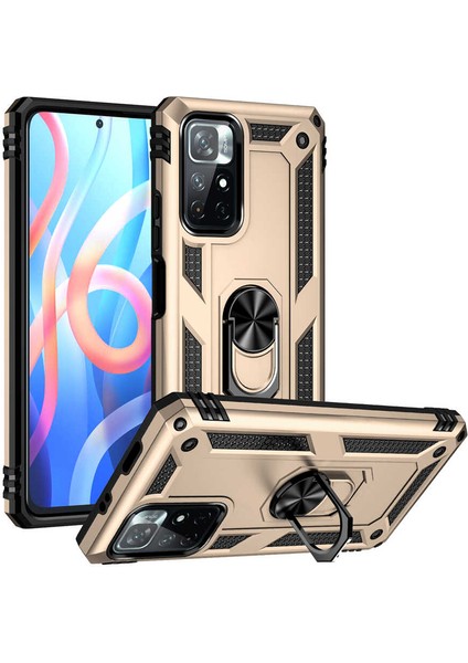 Casestreet Xiaomi Poco M4 Pro 5g Kılıf Vega Tank Standlı Yüzüklü Mıknatıslı Gold