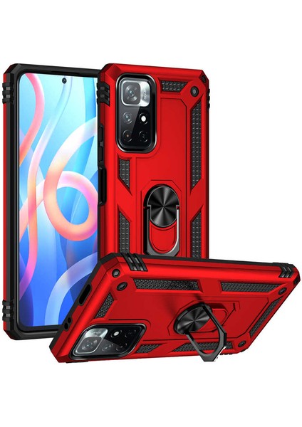 Casestreet Xiaomi Poco M4 Pro 5g Kılıf Vega Tank Standlı Yüzüklü Mıknatıslı Kırmızı